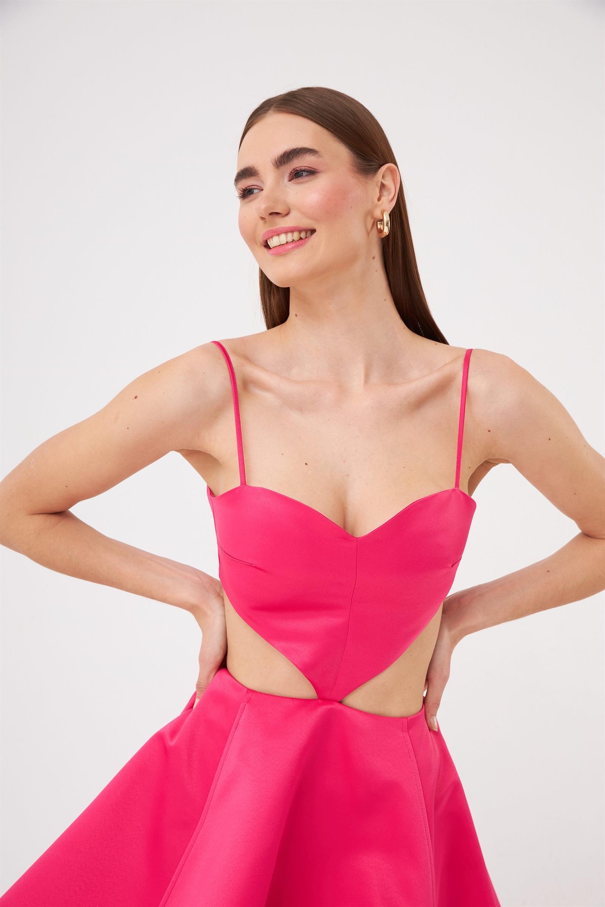 Nok Love Bomb Mini Saten Elbise Fuşya