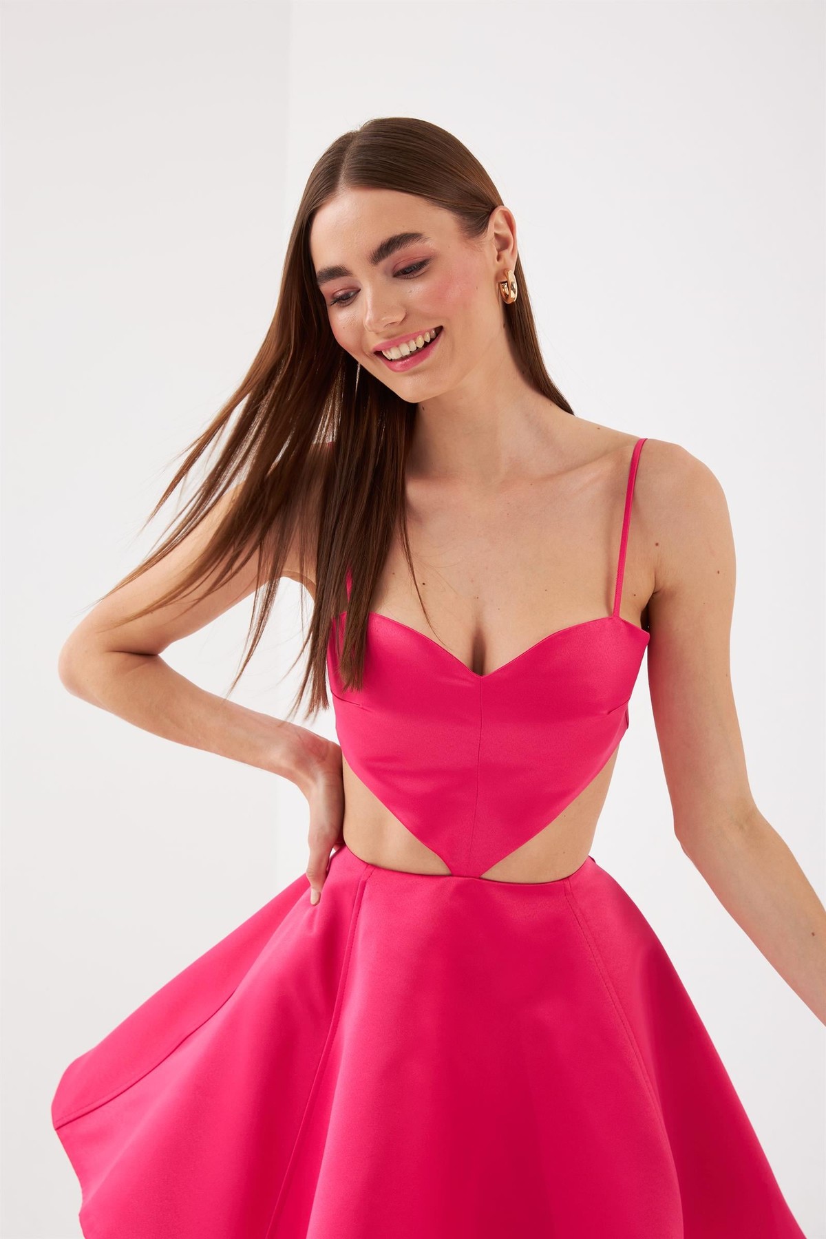 Nok Love Bomb Mini Saten Elbise Fuşya
