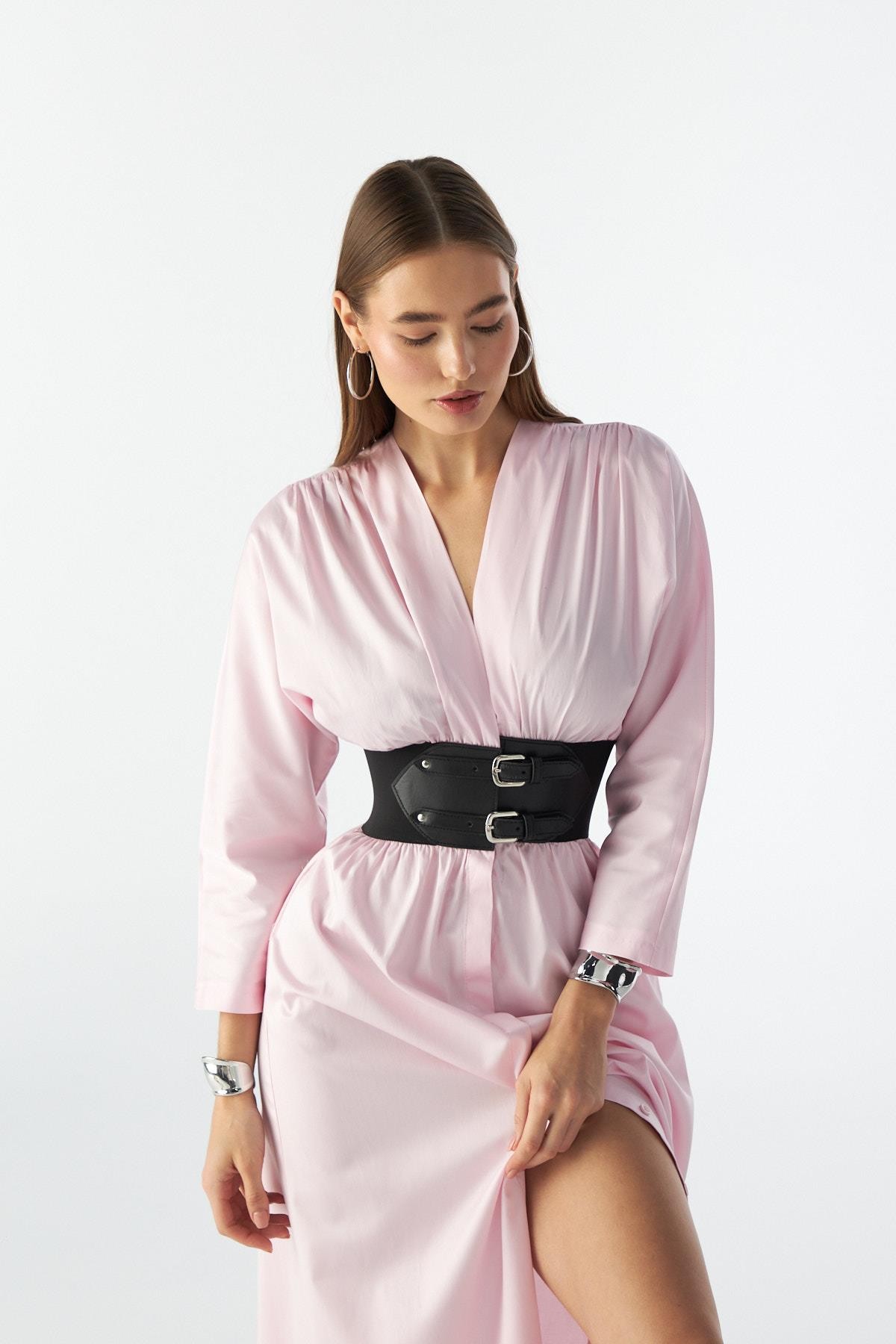 NOK LUCKY SERİSİ KORSAJLI MAXİ BOY POPLİN ELBİSE TOZ PEMBE