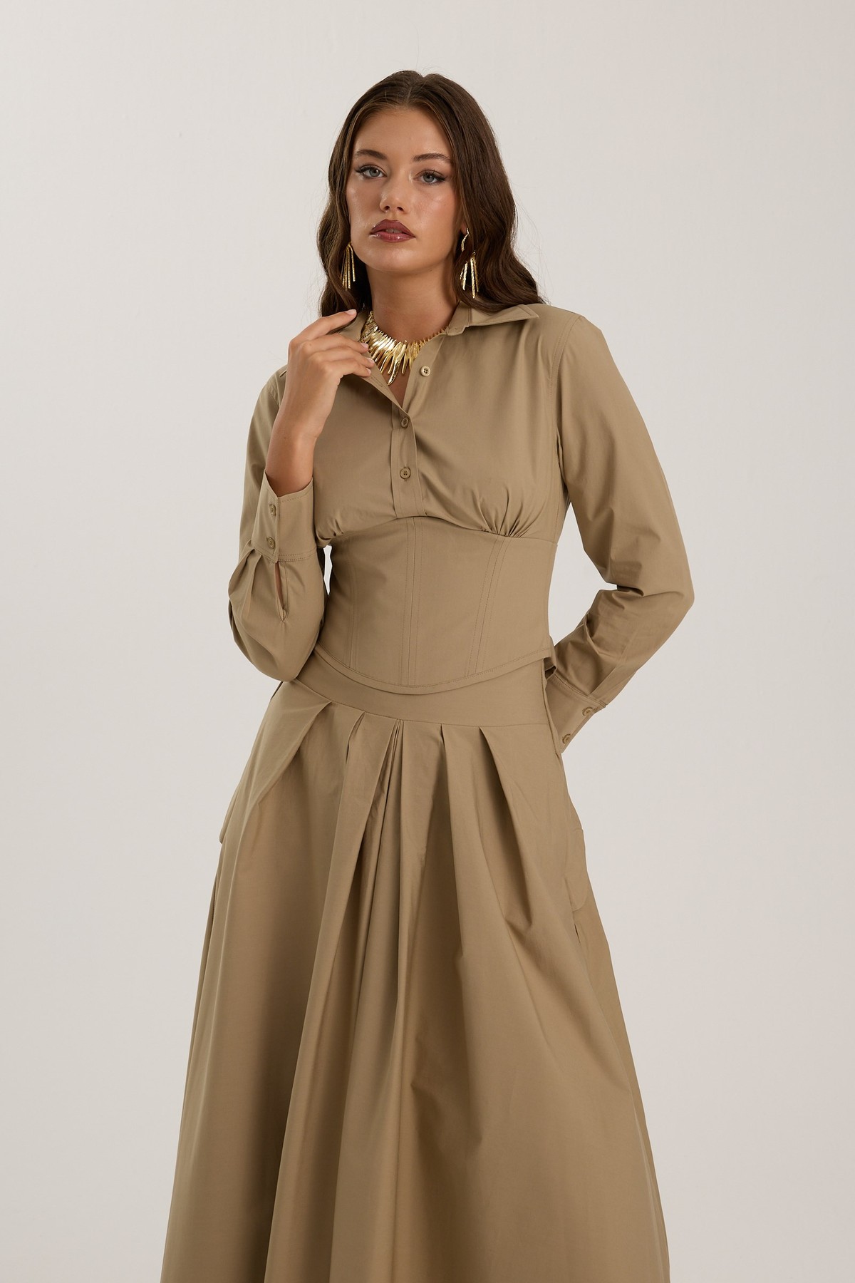 Nok Signature Alexandra Waist Corset Shirt Bronze Brown