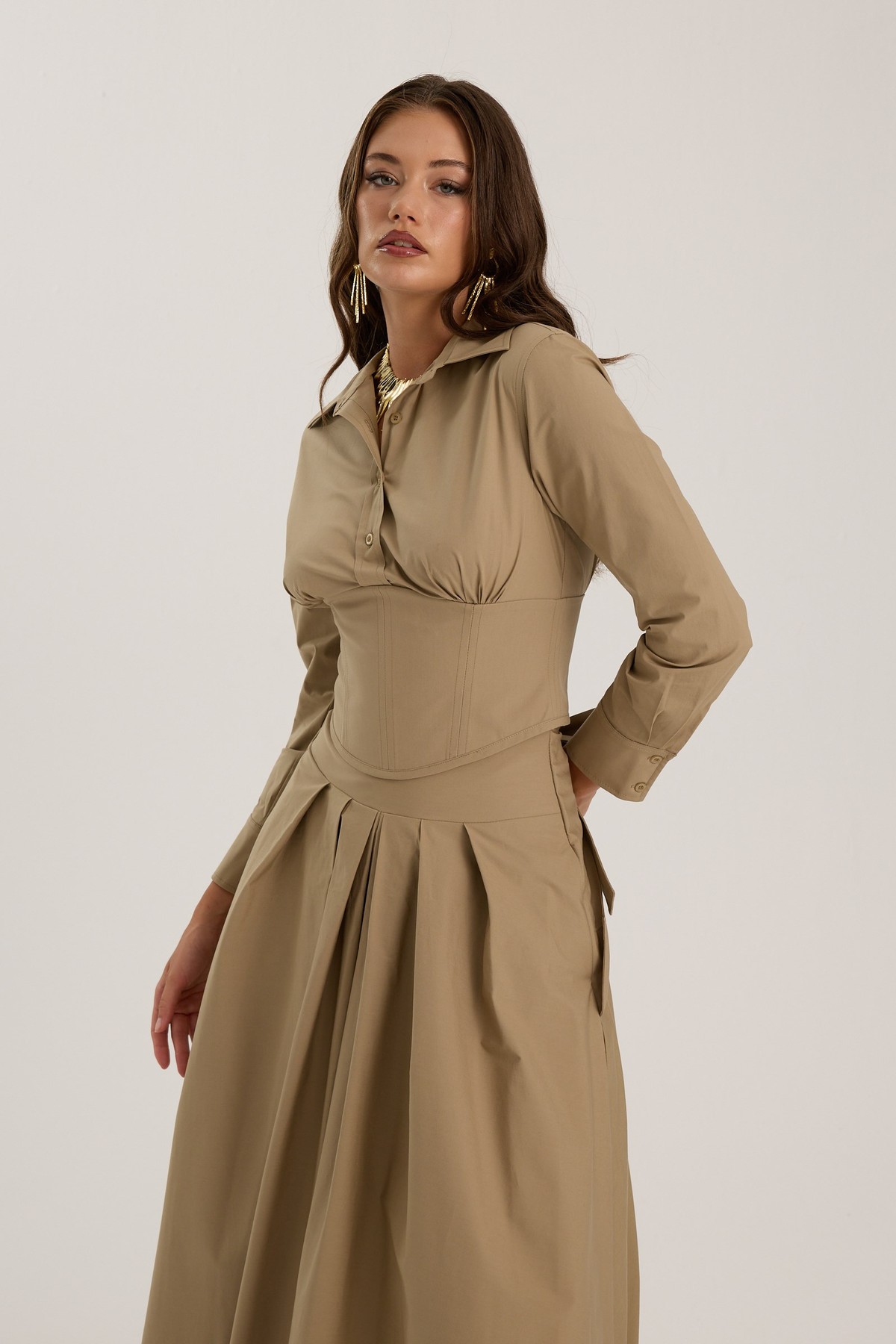 Nok Signature Alexandra Waist Corset Shirt Bronze Brown