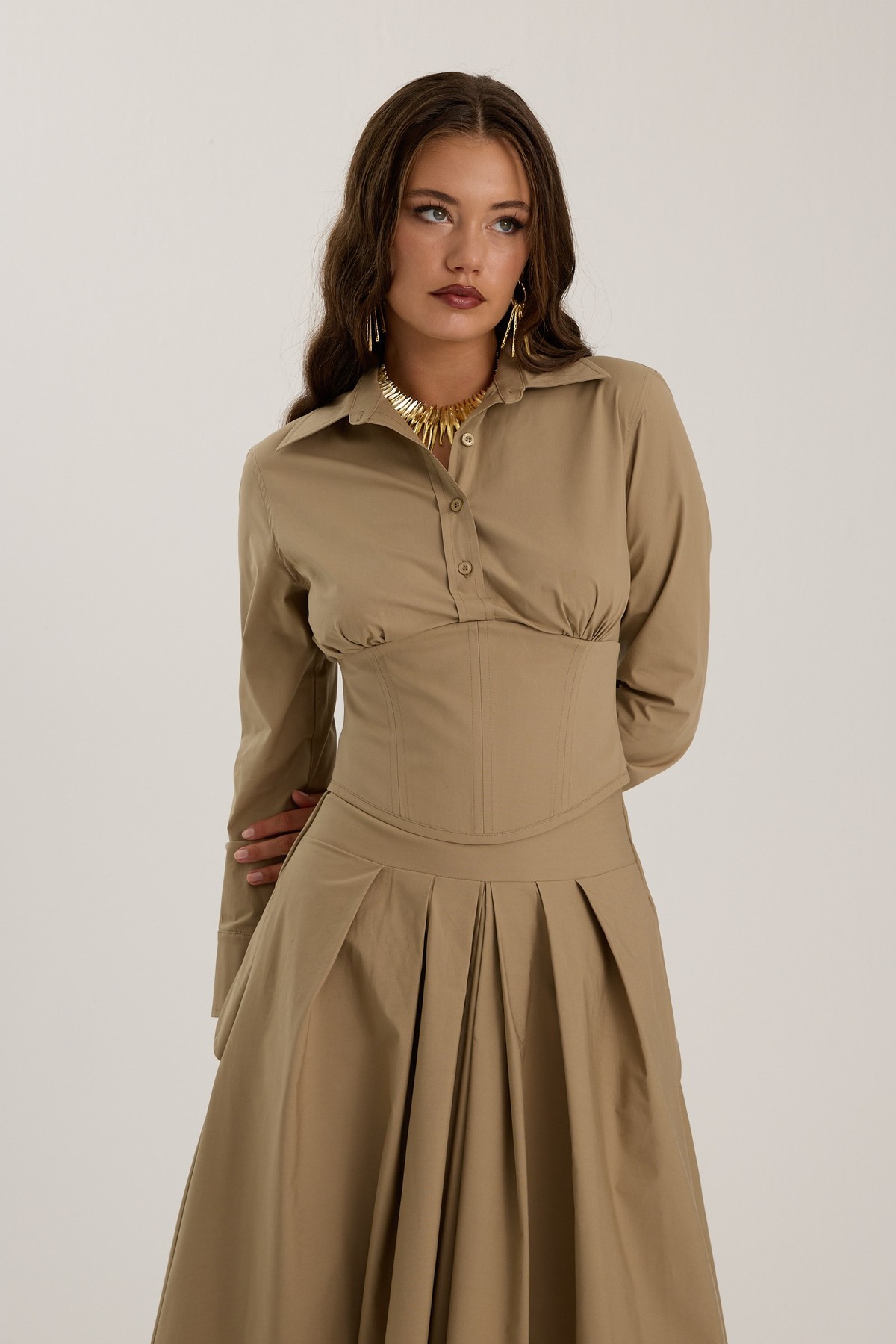 Nok Signature Alexandra Waist Corset Shirt Bronze Brown
