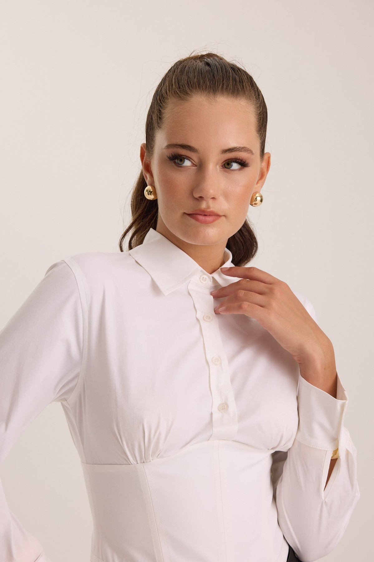 Nok Signature Alexandra Waist Corset Shirt White