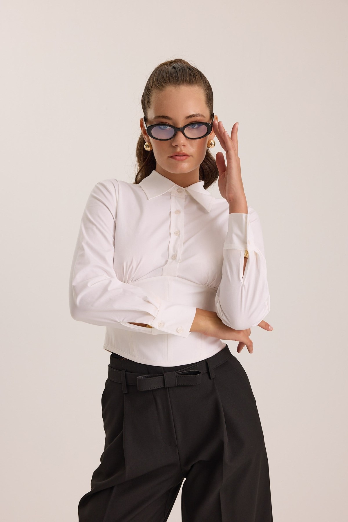 Nok Signature Alexandra Waist Corset Shirt White