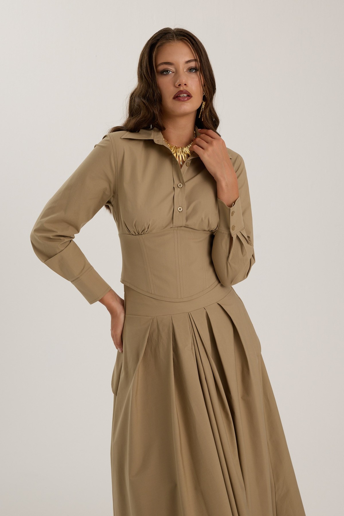 Nok Signature Alexandra Waist Corset Shirt Bronze Brown