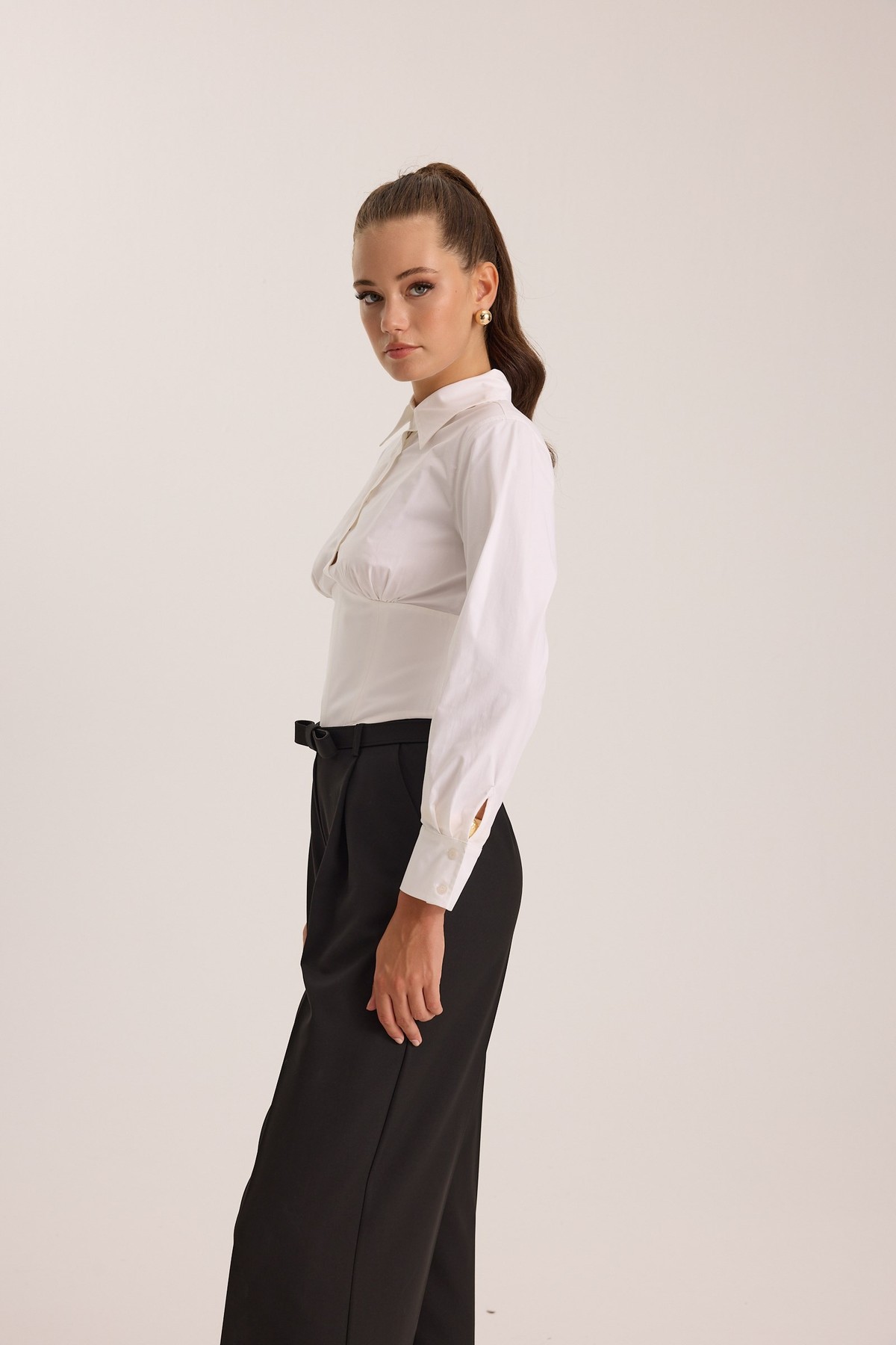 Nok Signature Alexandra Waist Corset Shirt White