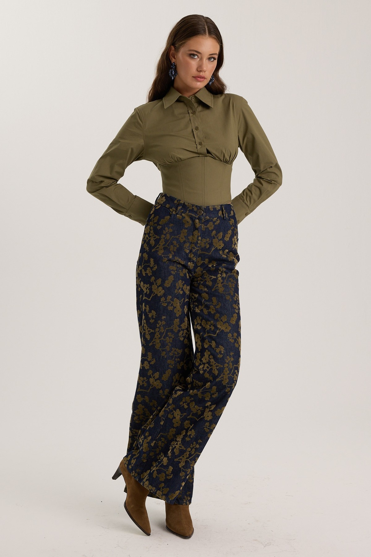 Nok Signature Alexandra Waist Corset Shirt Khaki
