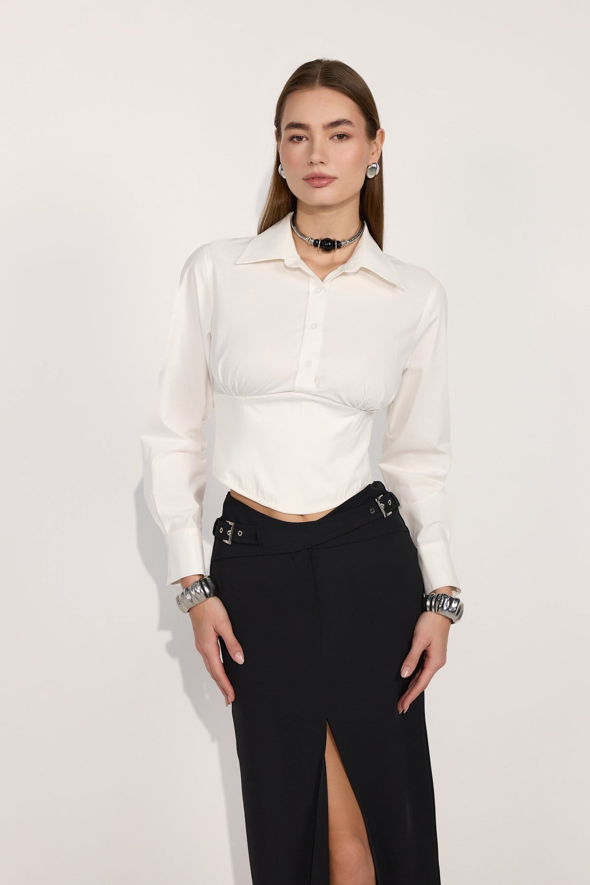 Nok Signature Alexandra Waist Corset Shirt White