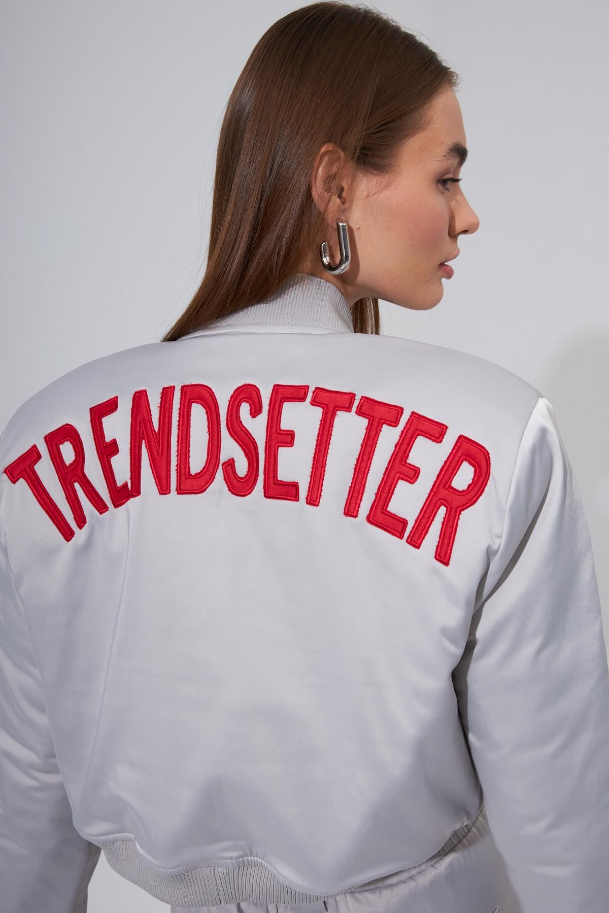 Nok Stylish Serisi Trendsetter Saten Nakışlı Bomber Gri