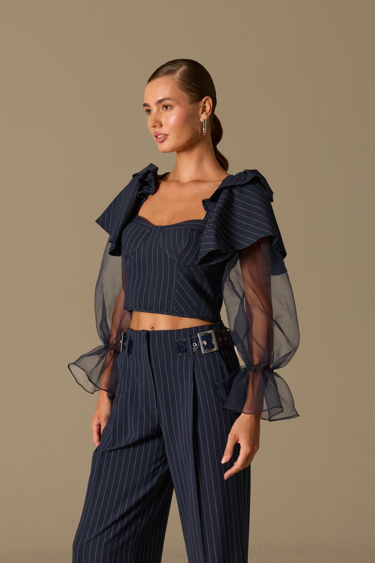 Parisian Stitch Tailored Bustier Top Dark Blue