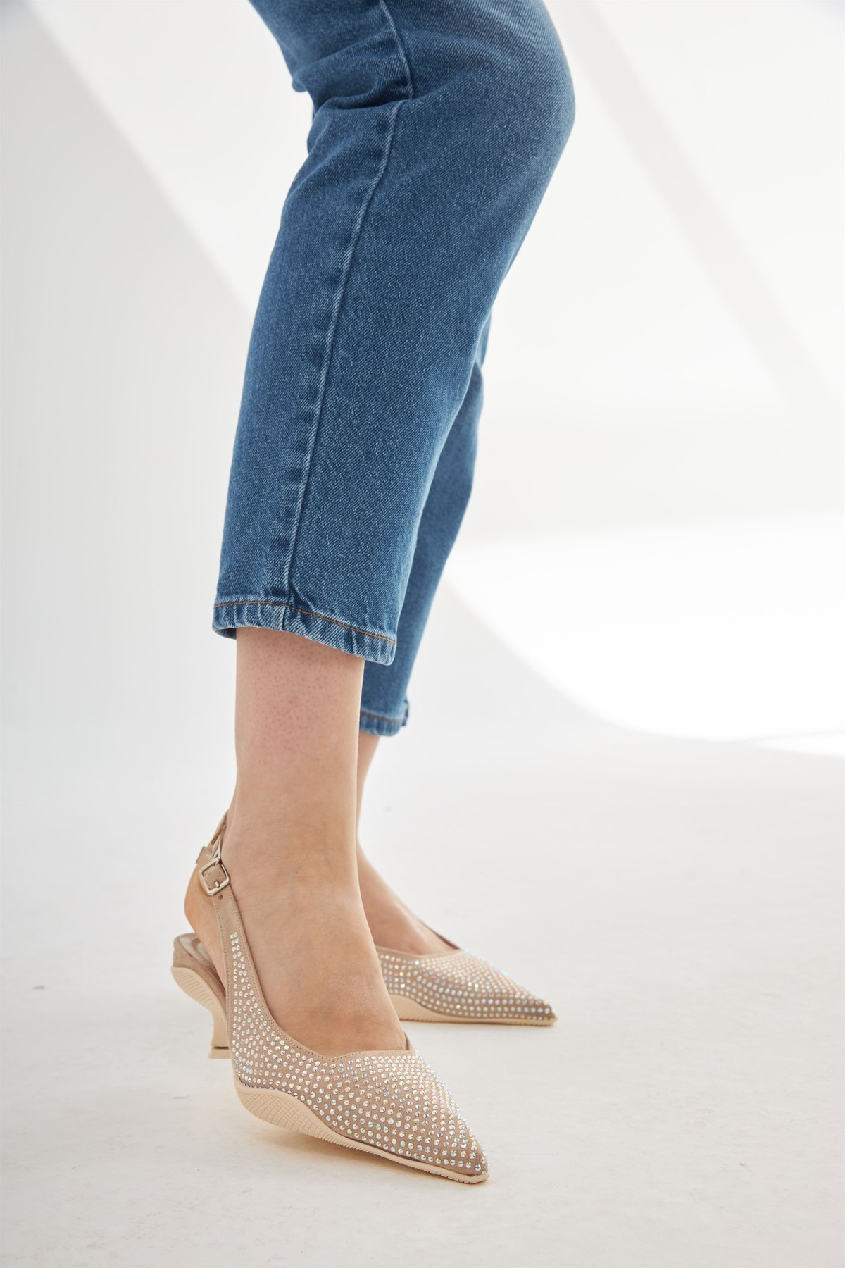 Prad Slingback Taşlı Ayakkabı BEJ