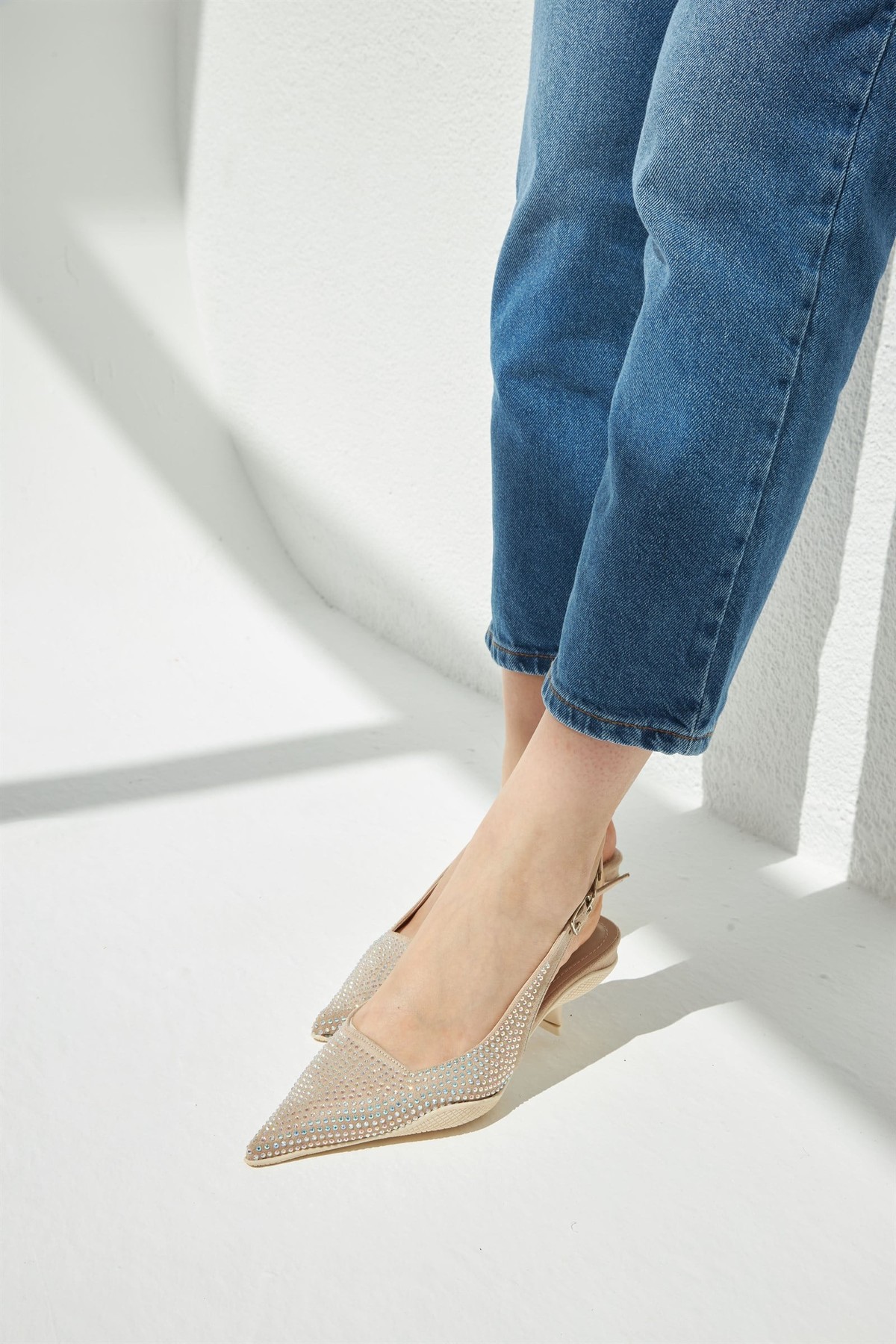 Prad Slingback Taşlı Ayakkabı BEJ