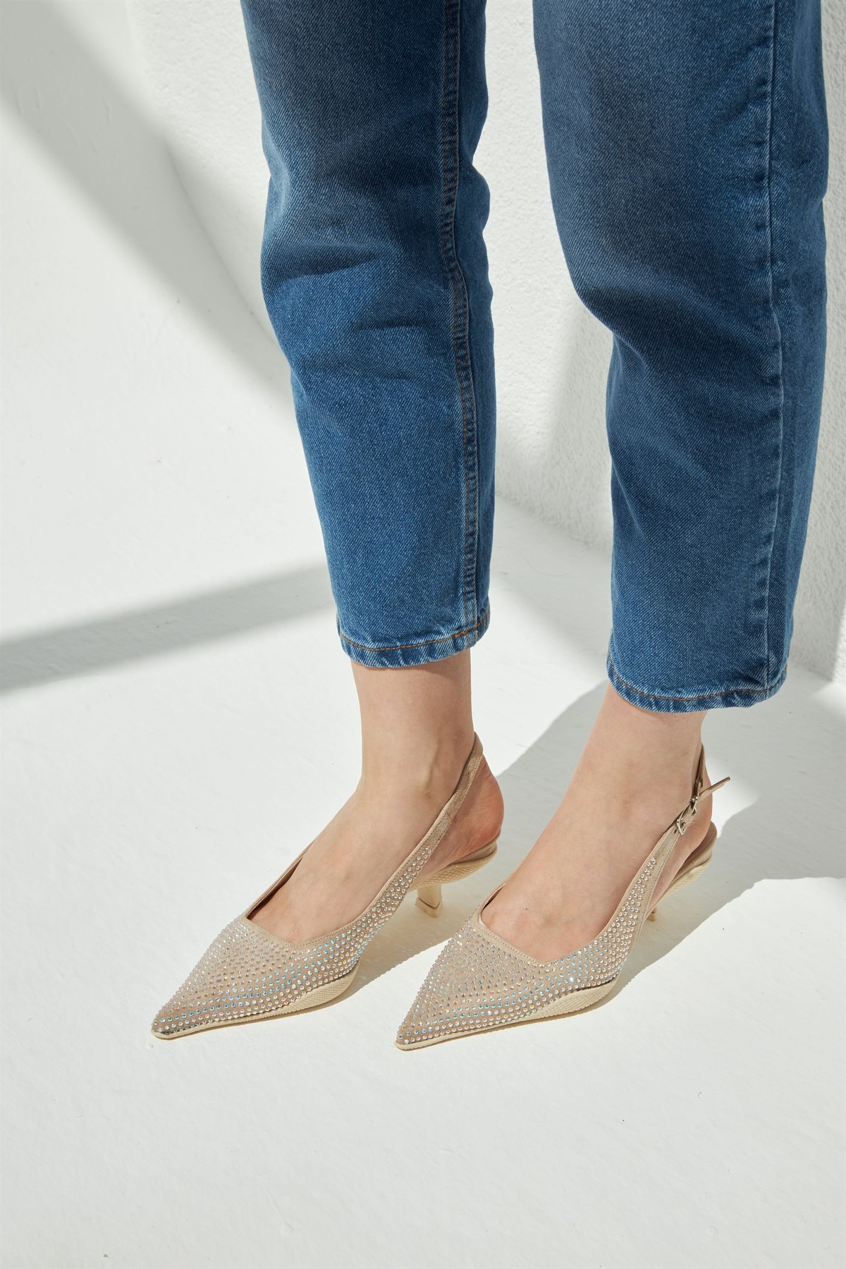 Prad Slingback Taşlı Ayakkabı BEJ