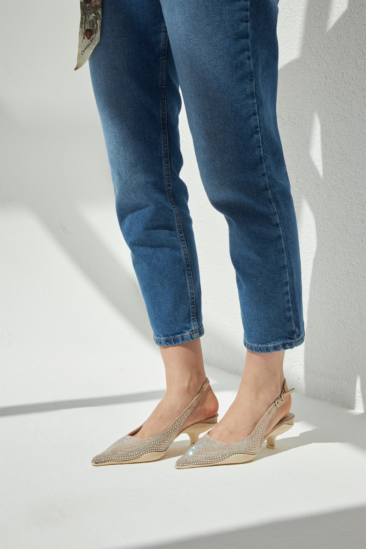 Prad Slingback Taşlı Ayakkabı BEJ