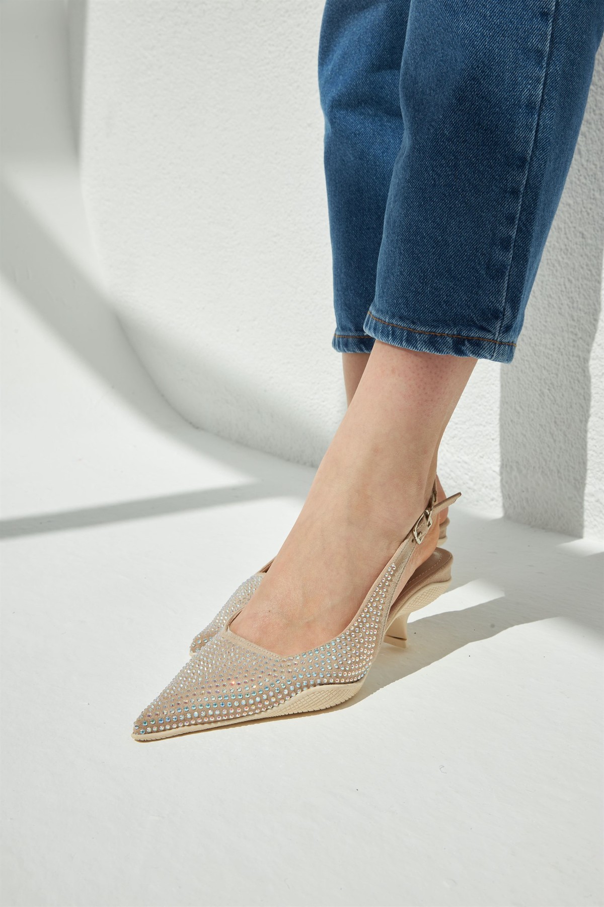 Prad Slingback Taşlı Ayakkabı BEJ