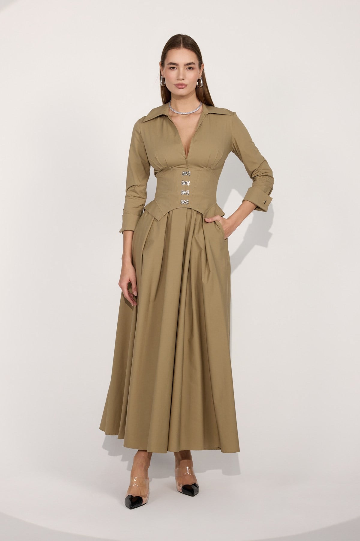 Queen Corset Maxi Dress Bronze Brown
