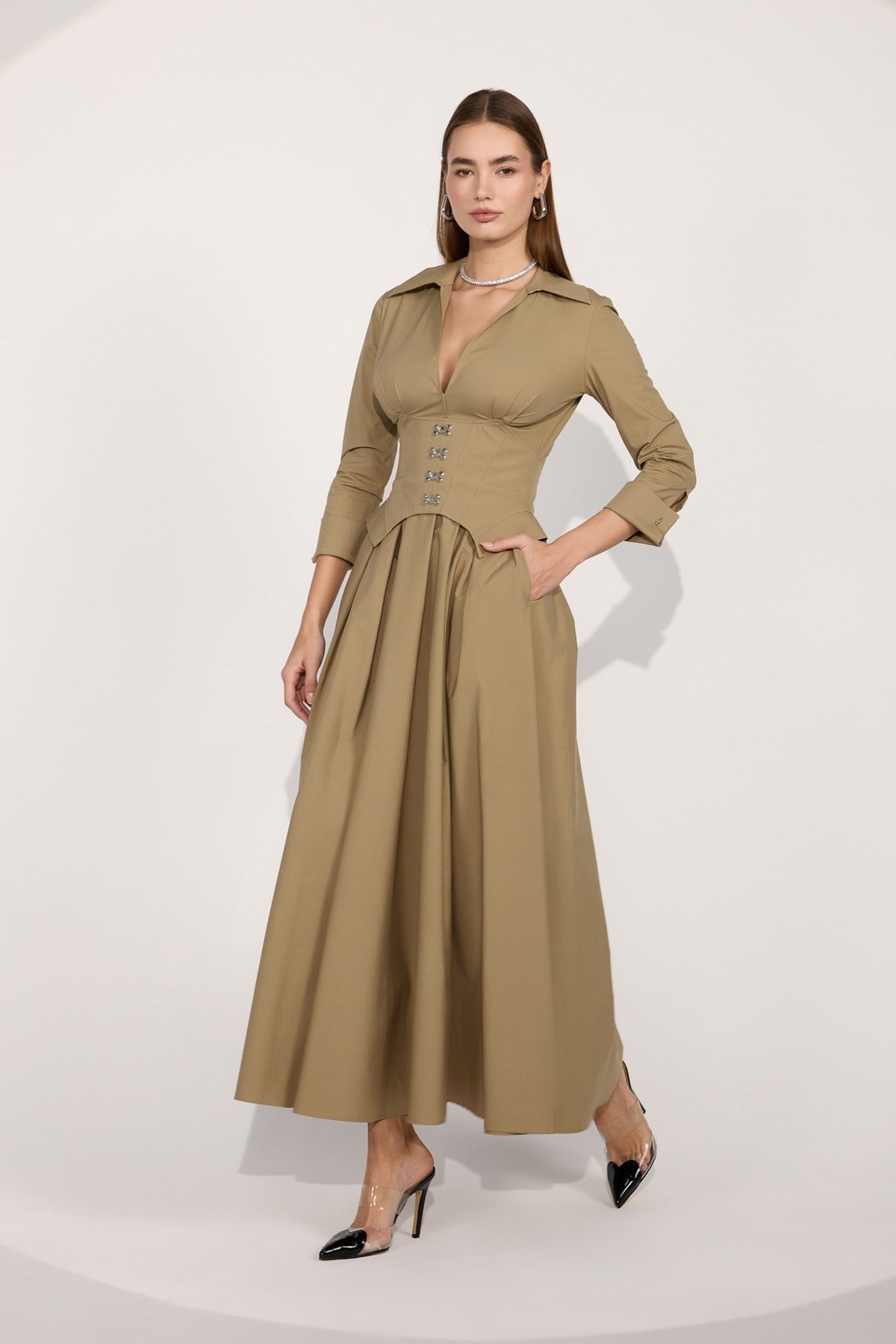Queen Corset Maxi Dress Bronze Brown