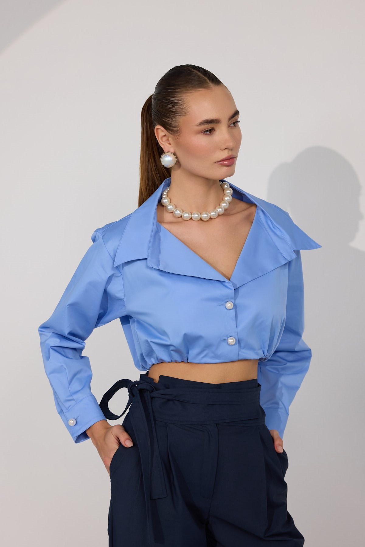 Regal Crop Blouse Blue