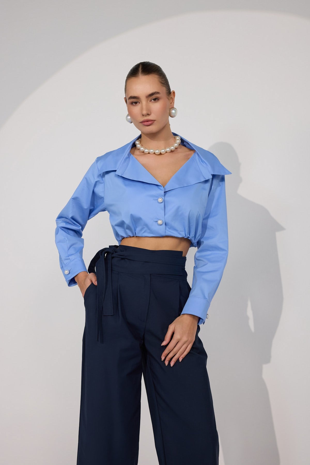 Regal Crop Blouse Blue