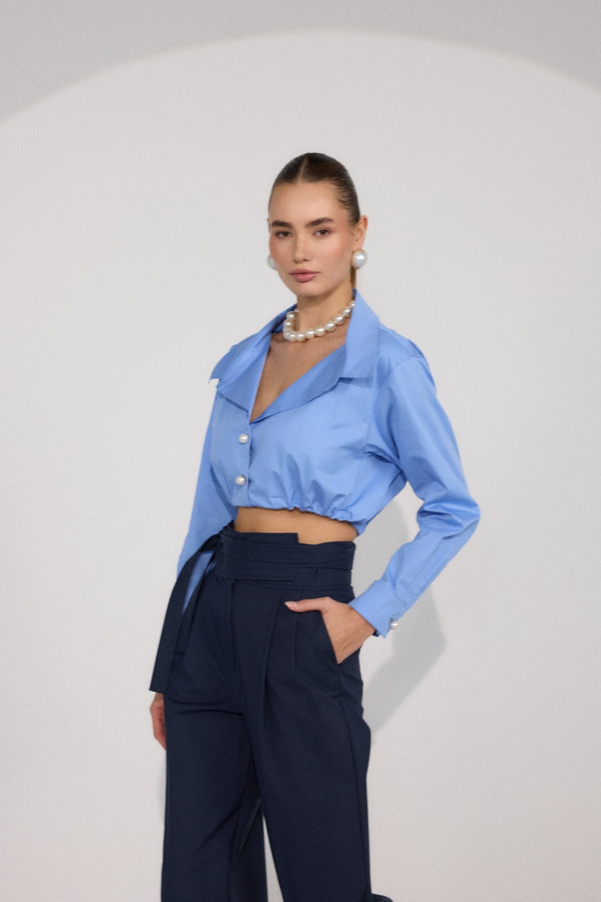Regal Crop Blouse Blue