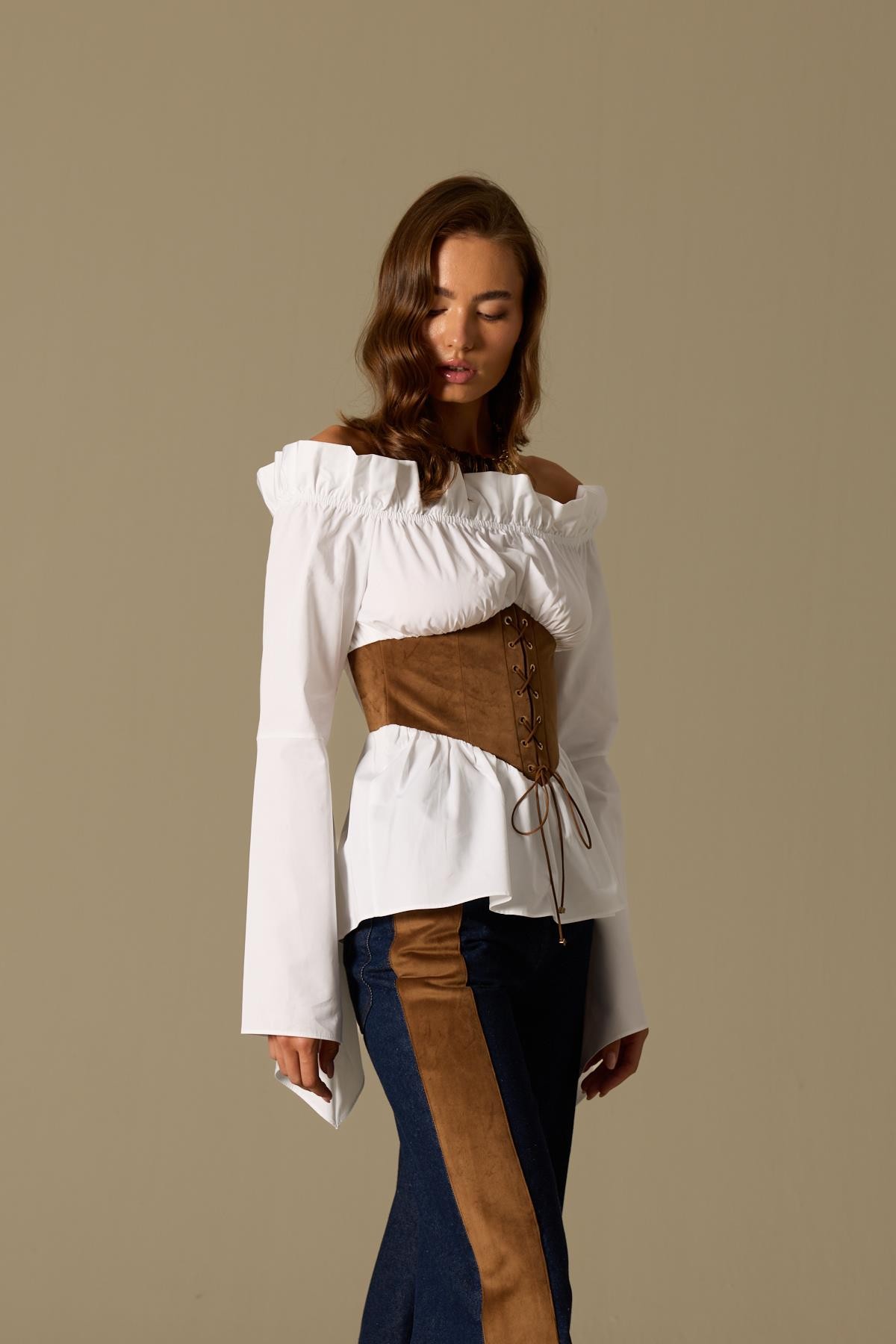 Retro Corset Tale Elastic 100% Cotton Shirt Bustier White