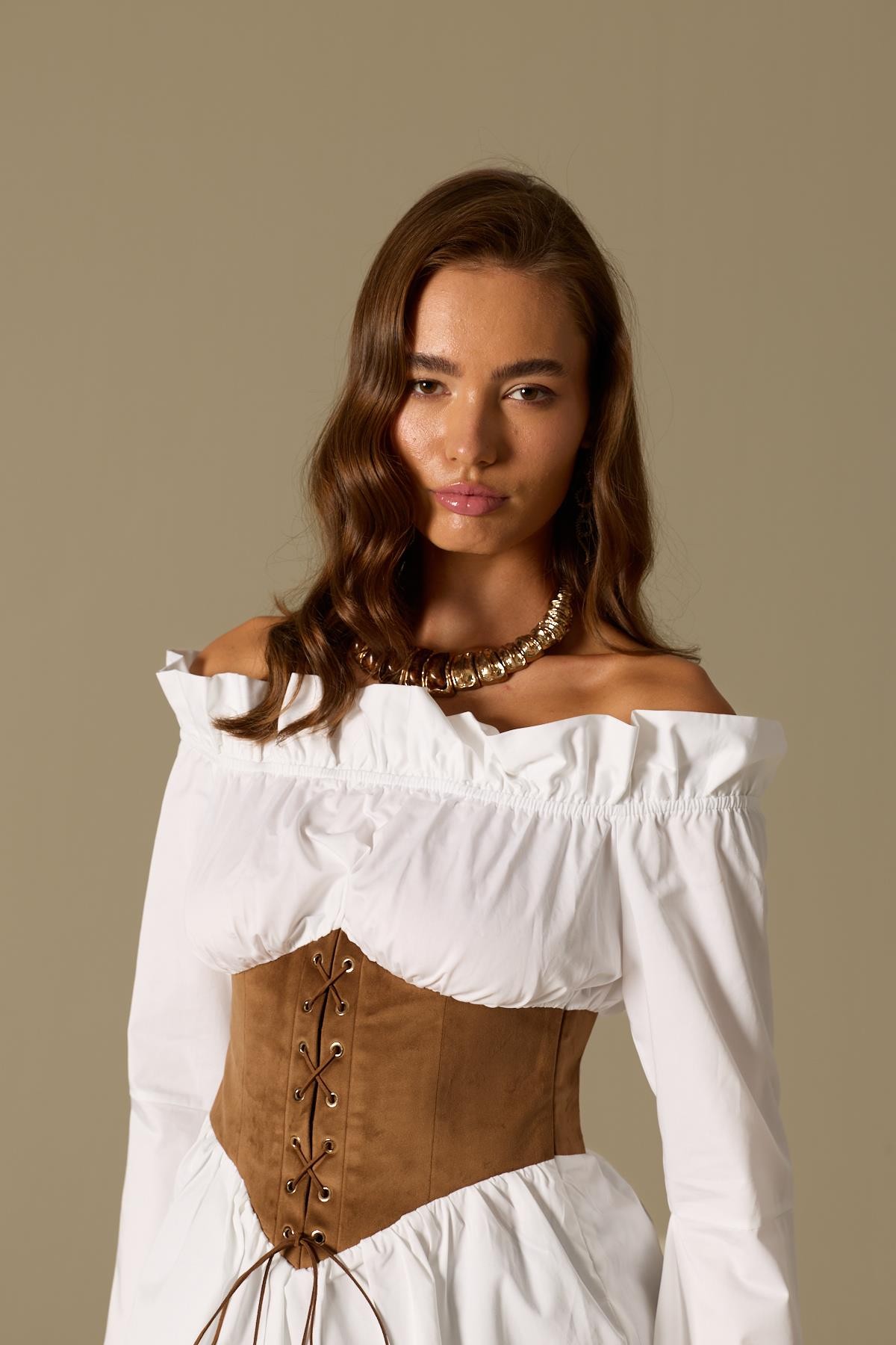 Retro Corset Tale Elastic 100% Cotton Shirt Bustier White