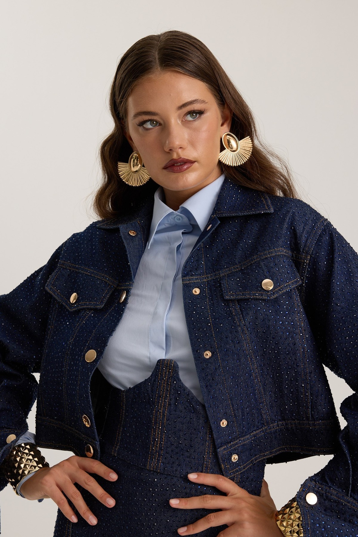 Samantha Crystal Denim Jacket Dark Blue