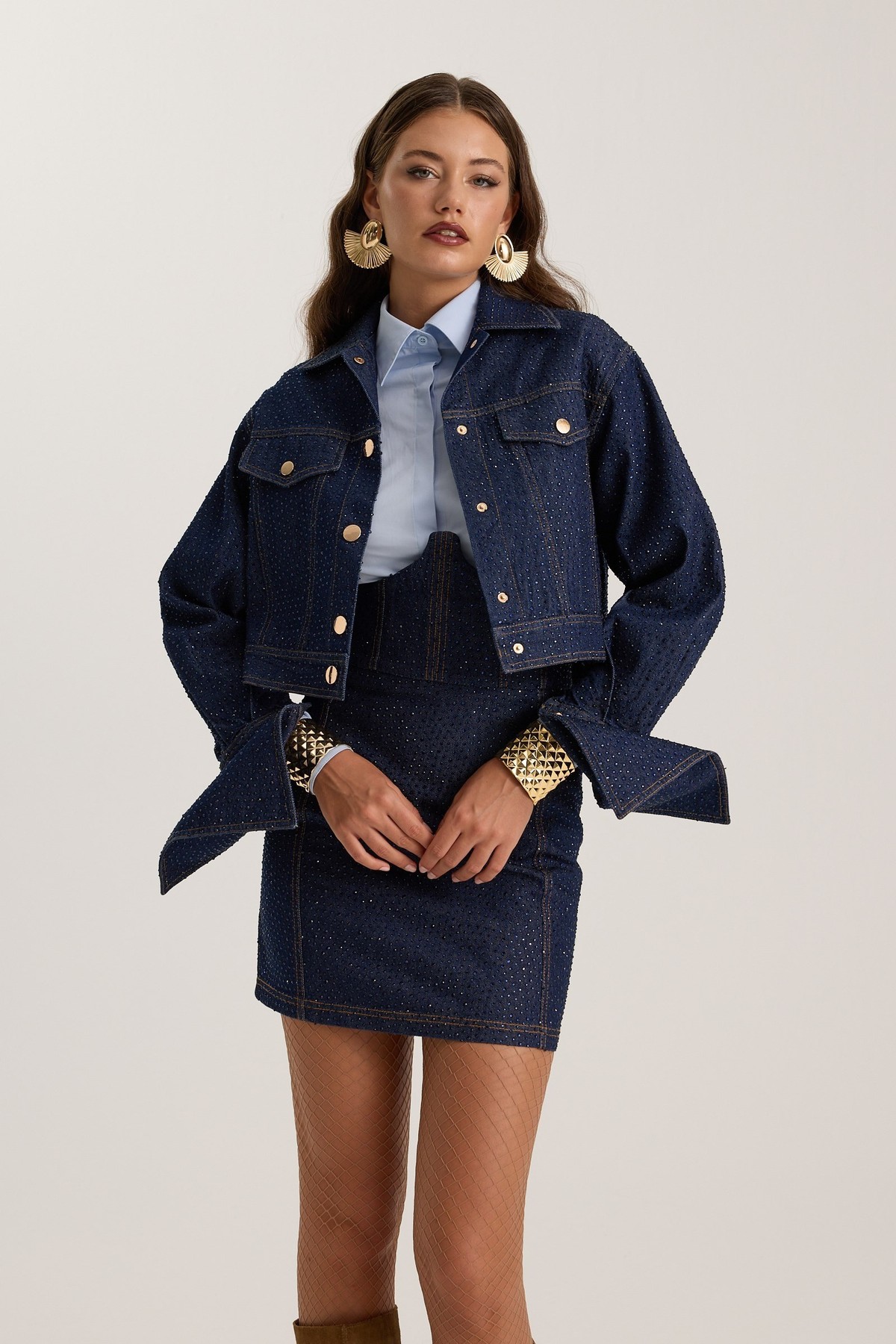 Samantha Crystal Denim Jacket Dark Blue