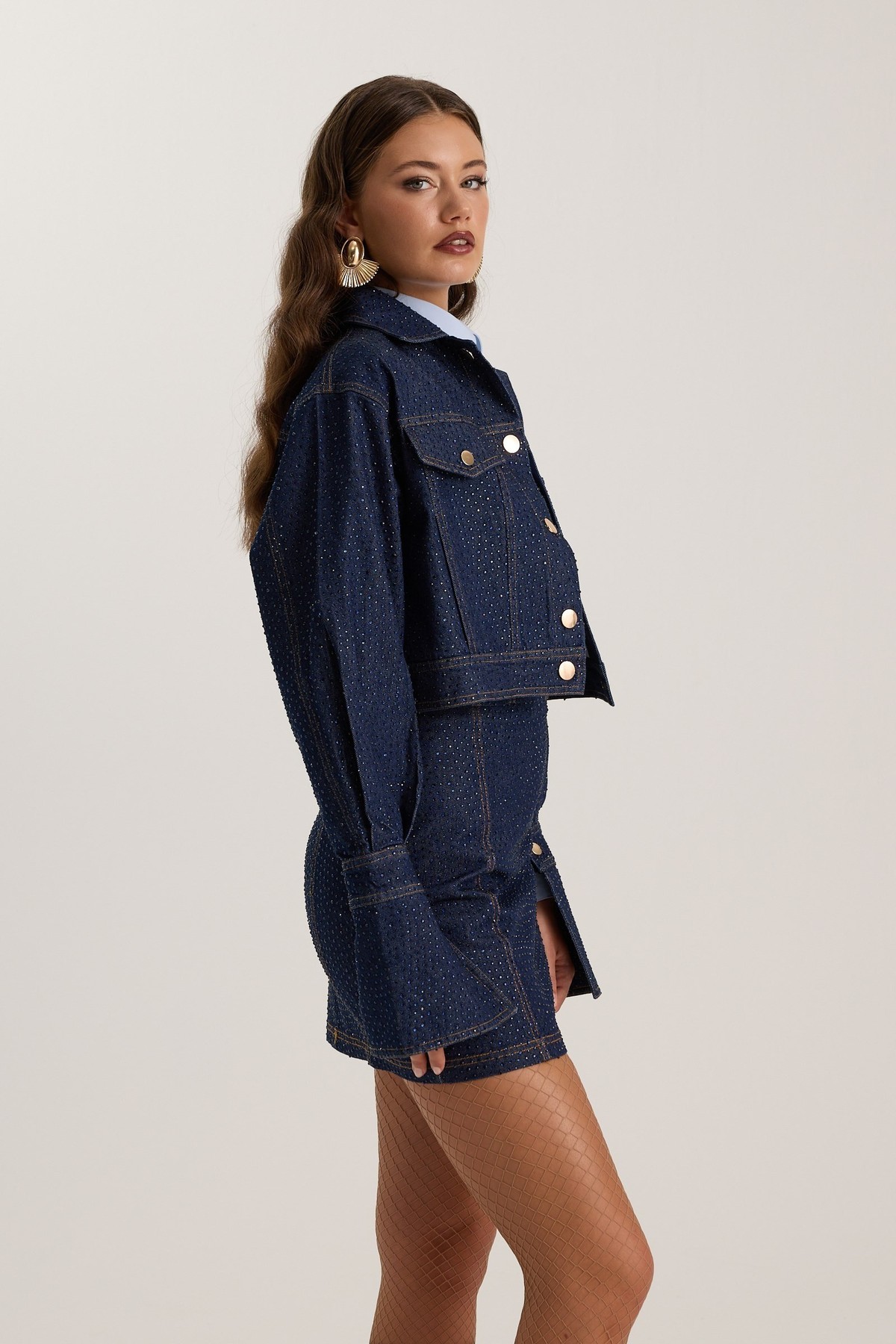 Samantha Crystal Denim Jacket Dark Blue