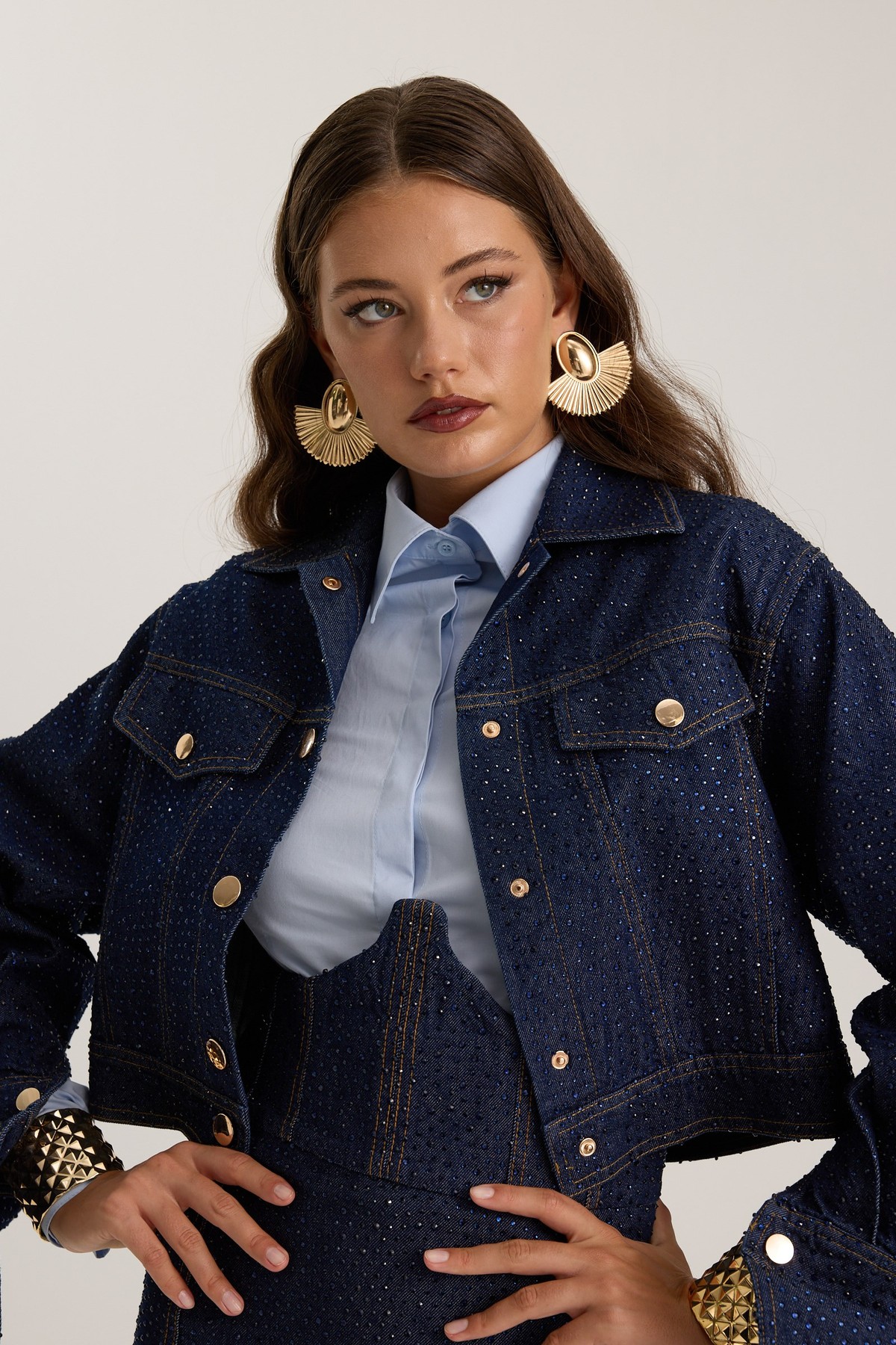 Samantha Crystal Denim Jacket DARK GREEN
