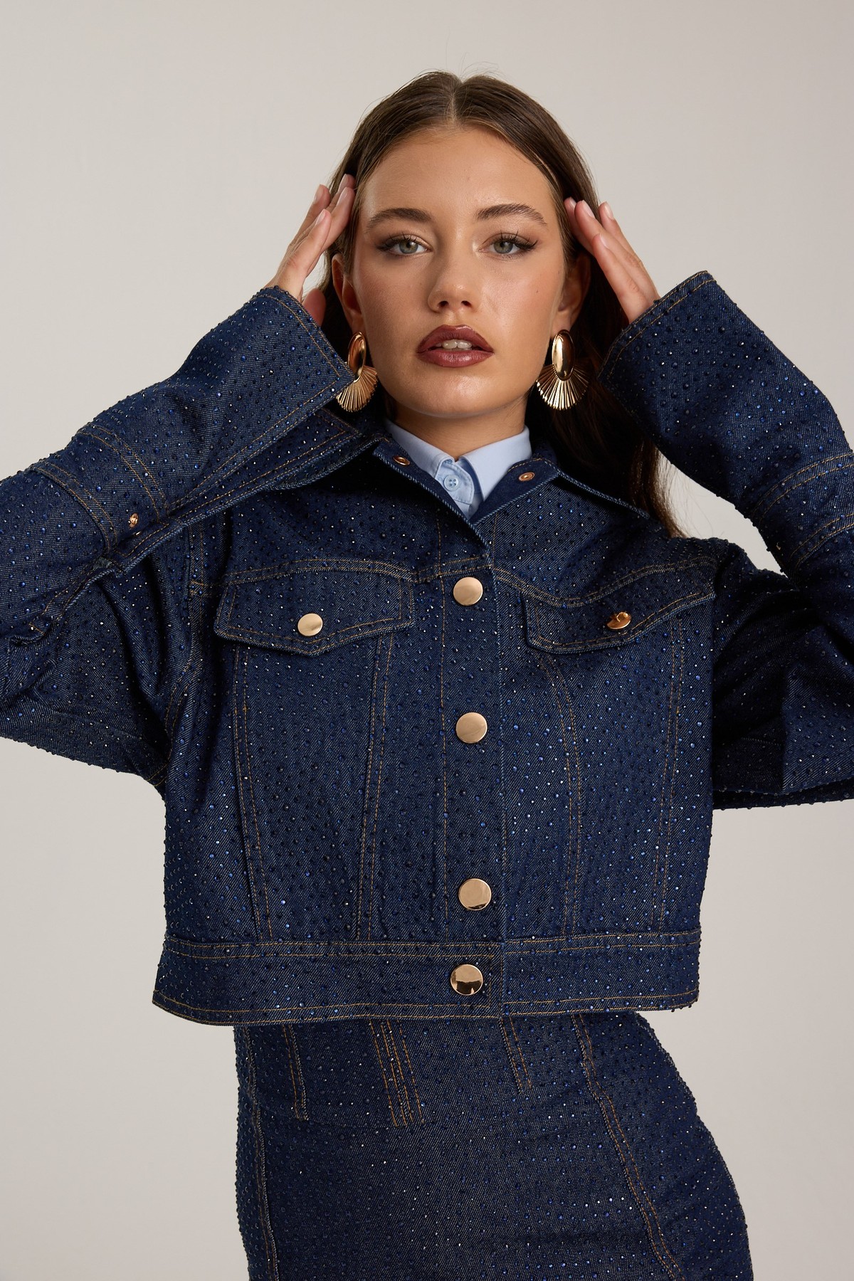 Samantha Crystal Denim Jacket DARK GREEN