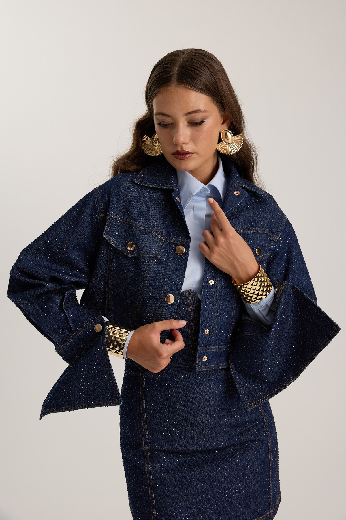 Samantha Crystal Denim Jacket DARK GREEN