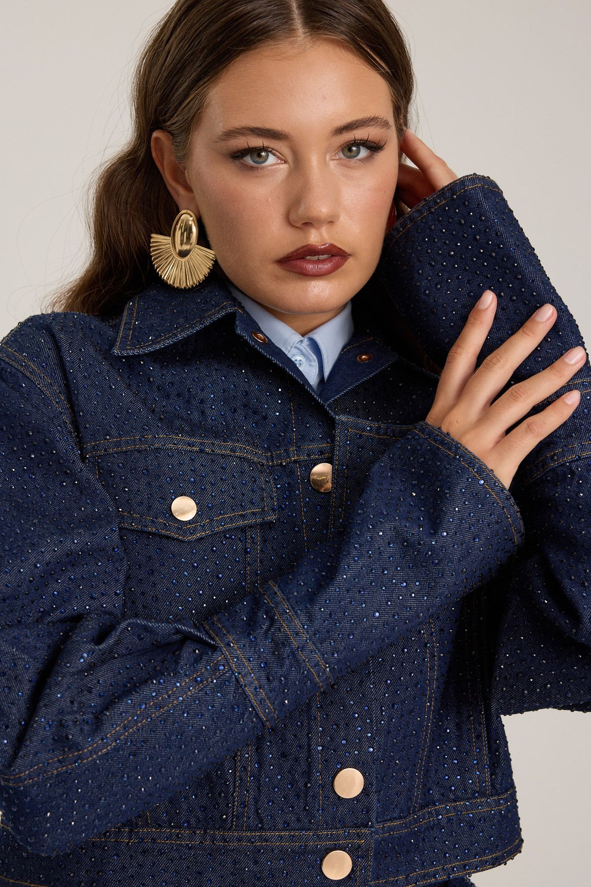 Samantha Crystal Denim Jacket DARK GREEN