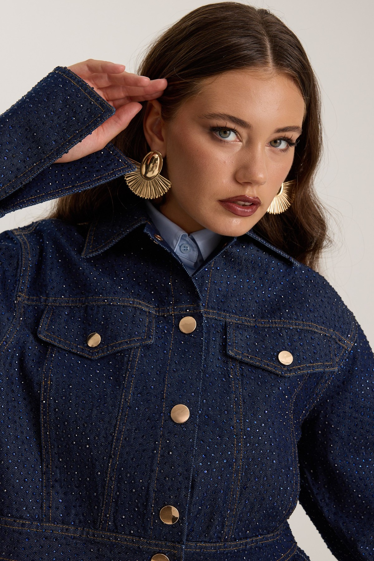 Samantha Crystal Denim Jacket DARK GREEN