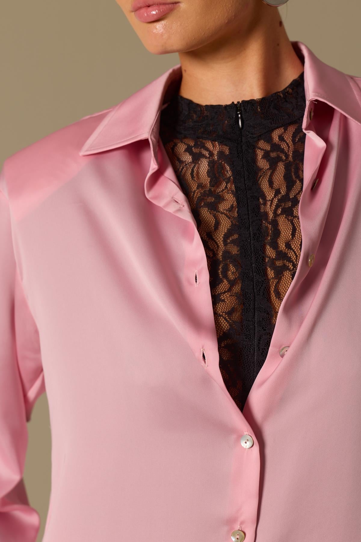 Sateen Touch Vatkalı Gömlek Pink
