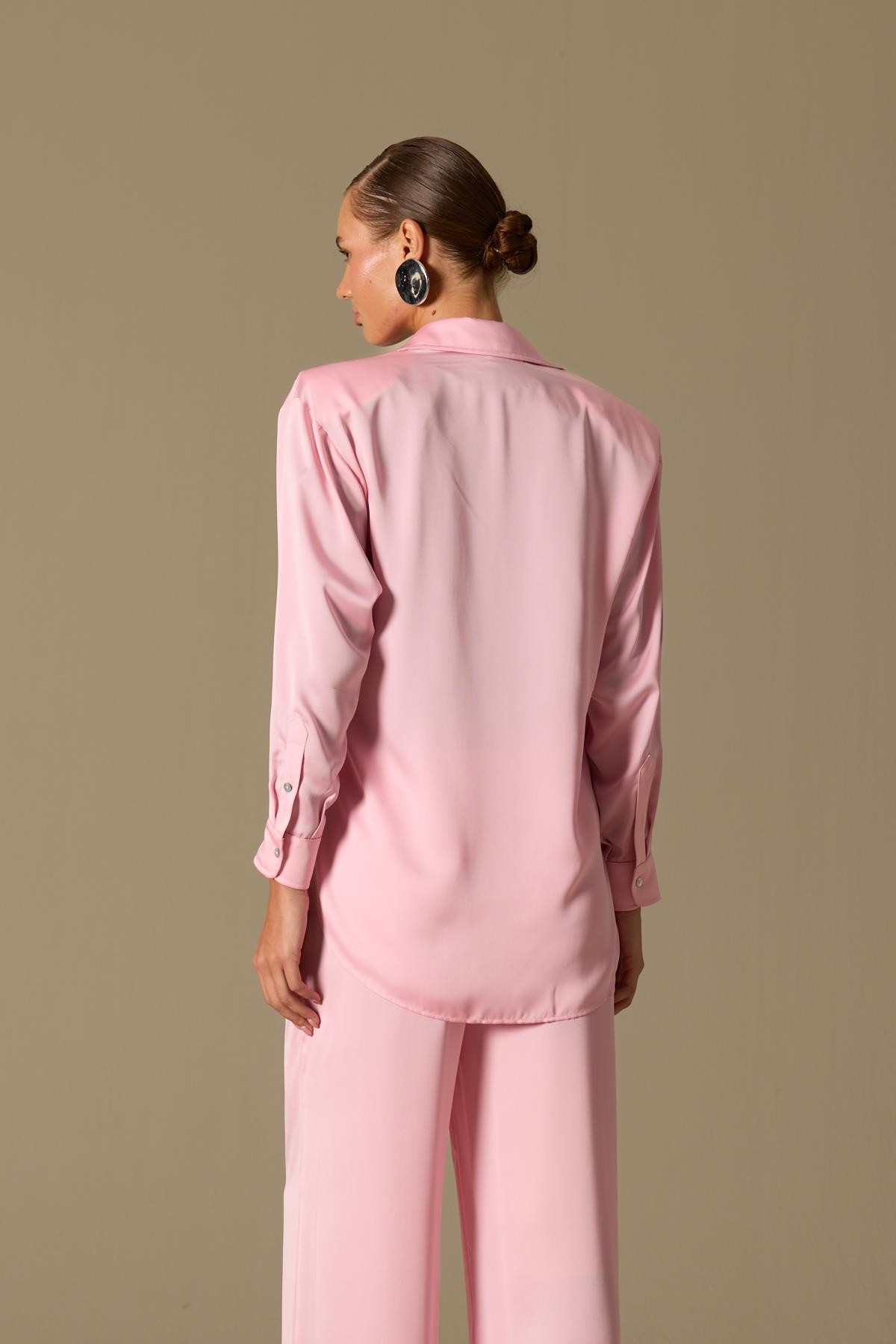 Sateen Touch Vatkalı Gömlek Pink