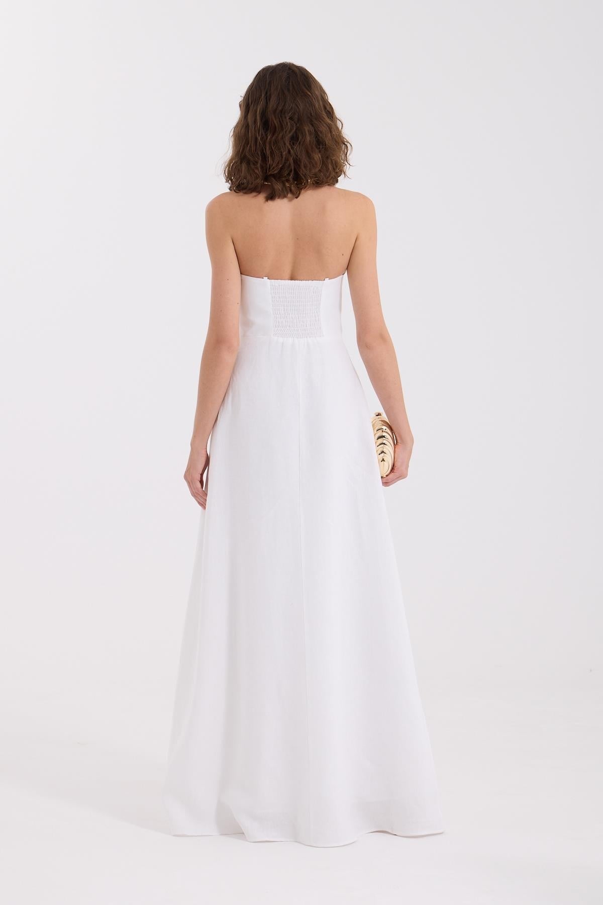 Seashell Bloom %100 Linen Maxi Dress White