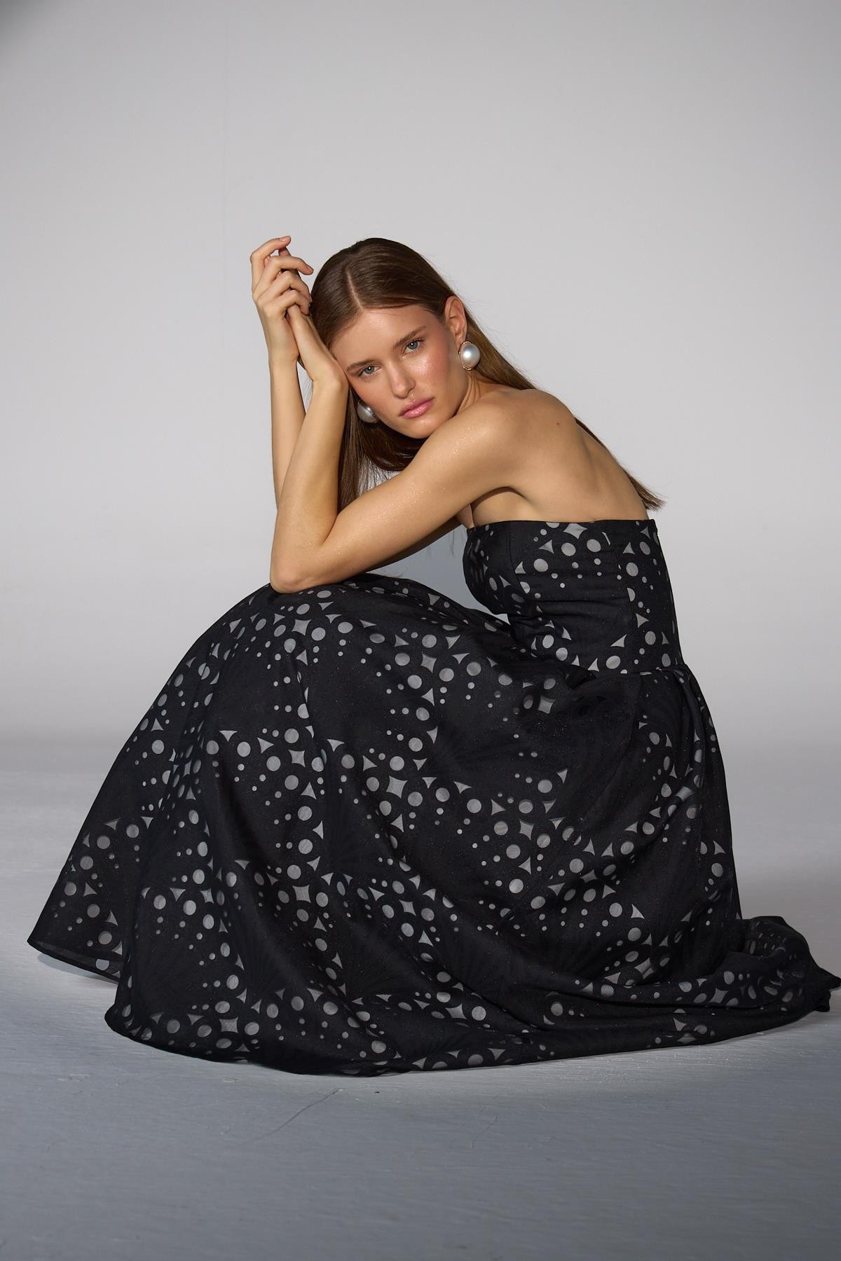 Seashell Touch Straplez Maxi Boy Elbise Siyah