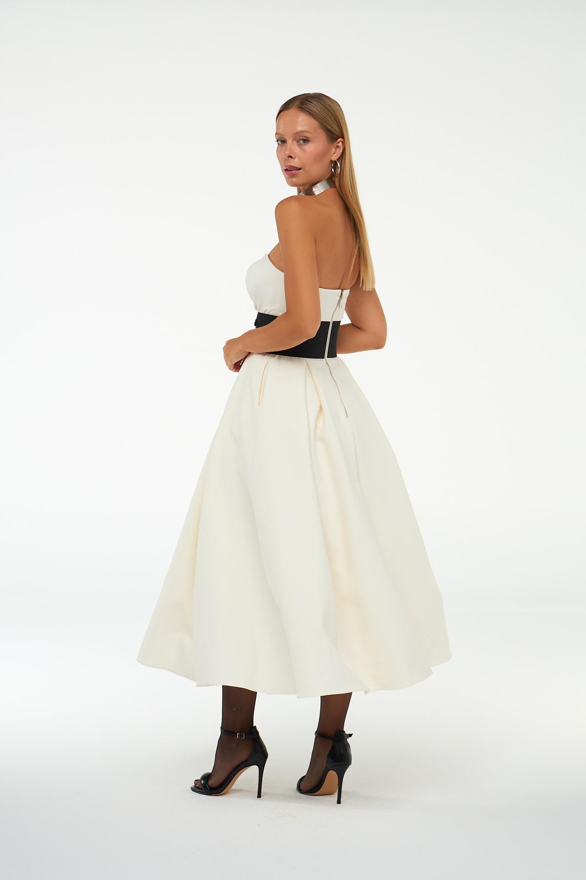 Sophisticated Corsage Elegance Maxi Boy Elbise Ekru