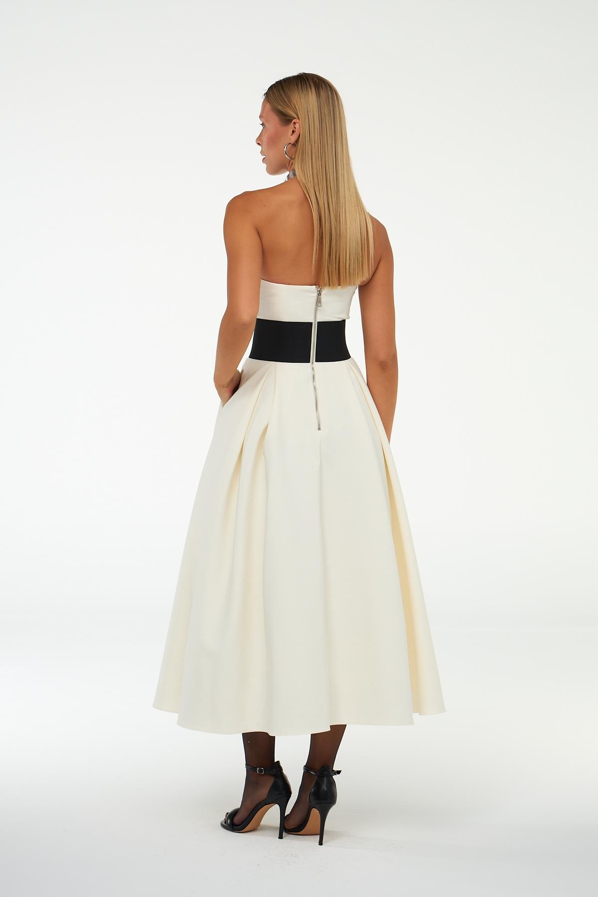 Sophisticated Corsage Elegance Maxi Boy Elbise Ekru