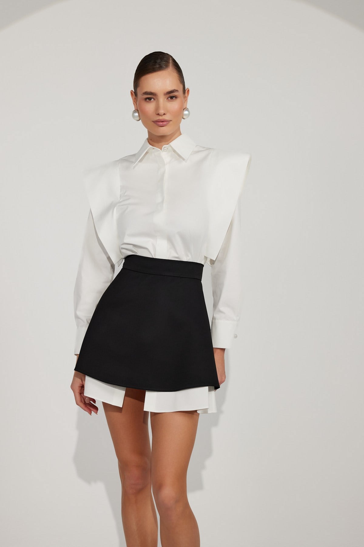 Star Duo Shirt&Skirt Set White-Black Polka Dot