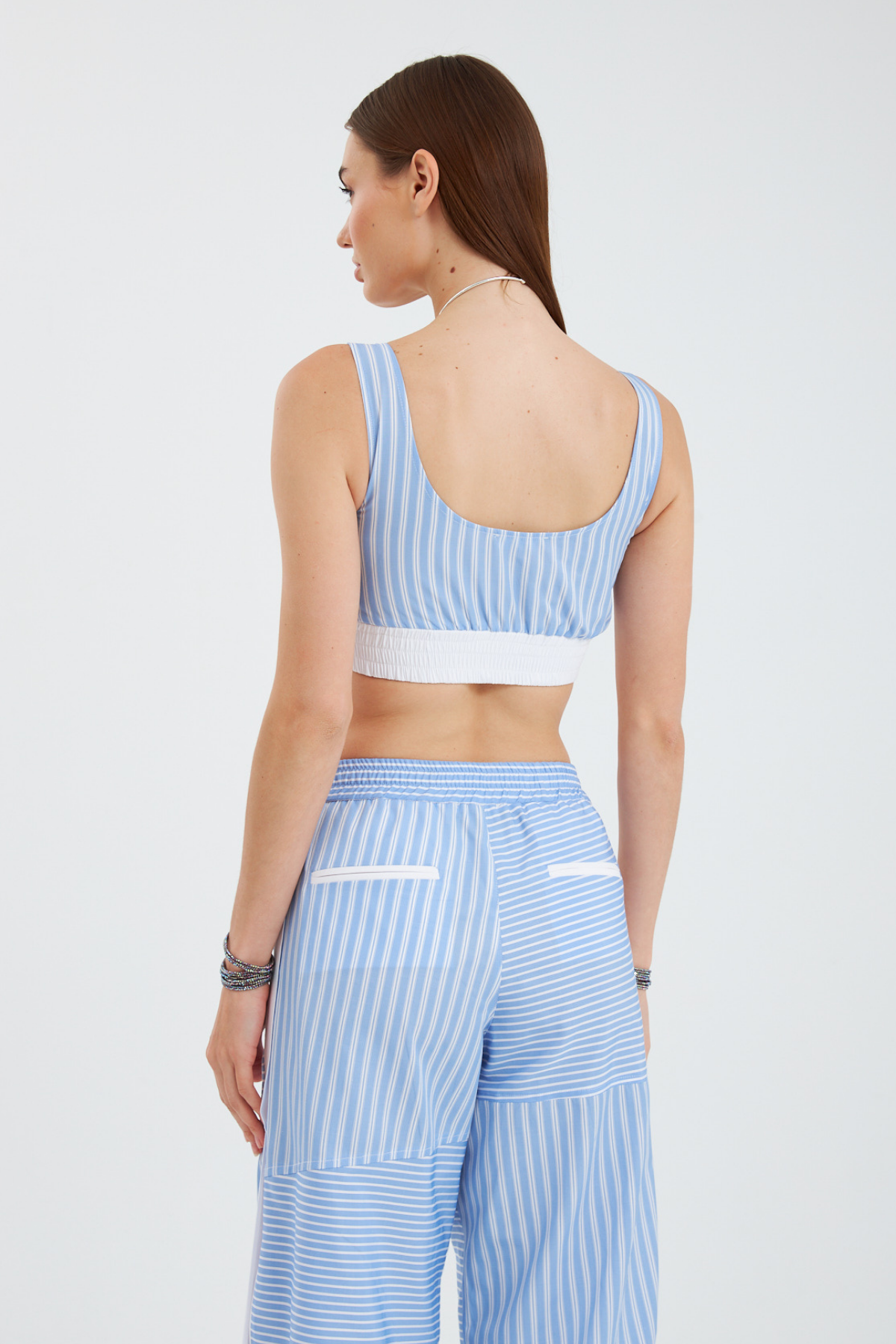 Street Serisi Çizgili Poplin Pantolon Mavi