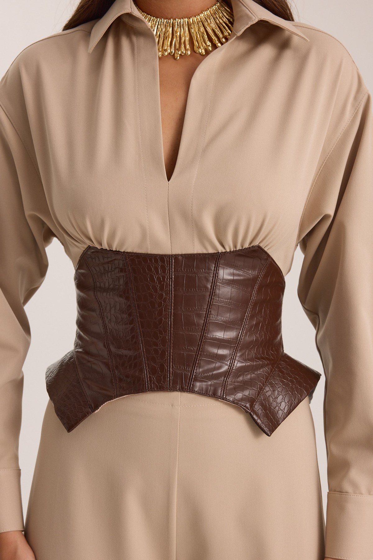The Contrast Corset Shirt Beige