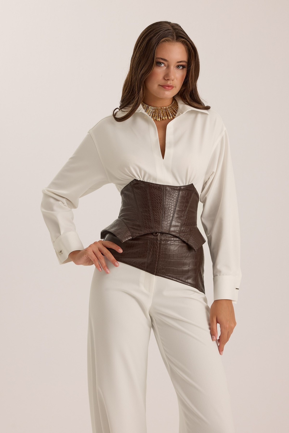 The Contrast Corset Shirt Ecru