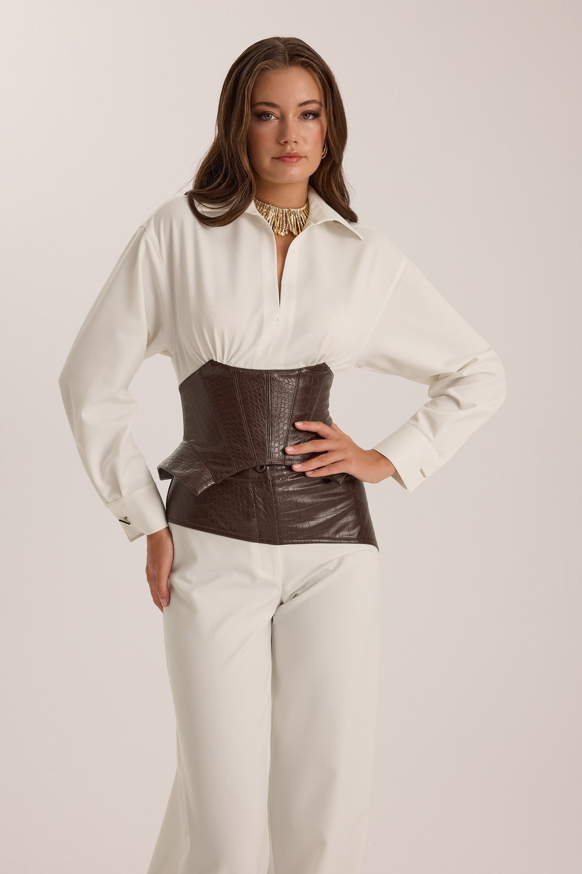 The Contrast Corset Shirt Ecru