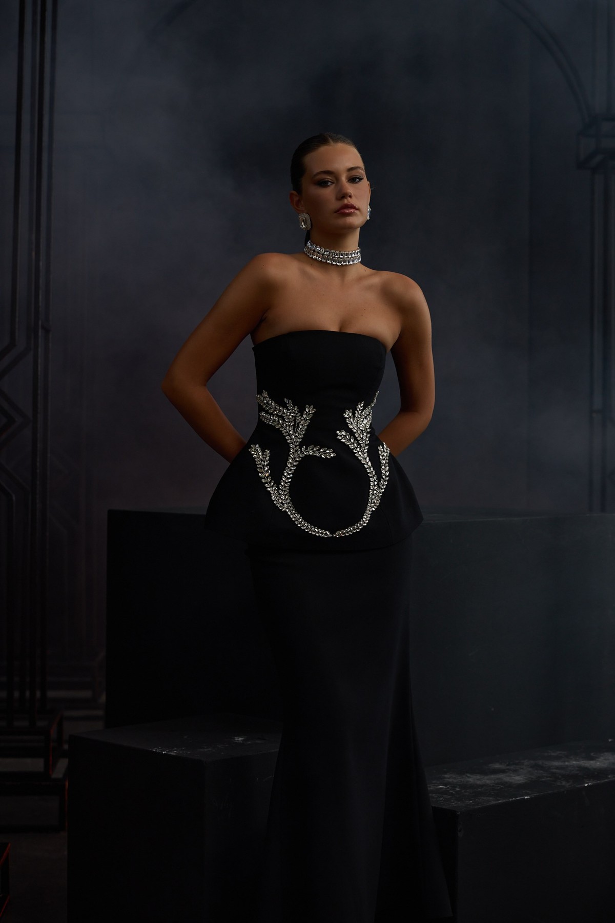 The Crest Crystal Bustier Black