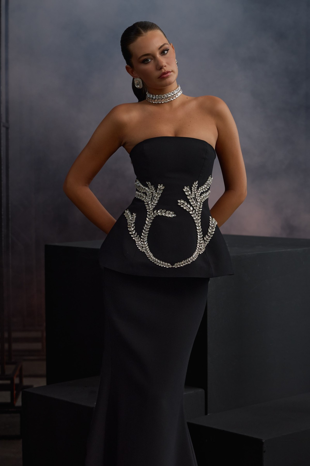 The Crest Crystal Bustier Black