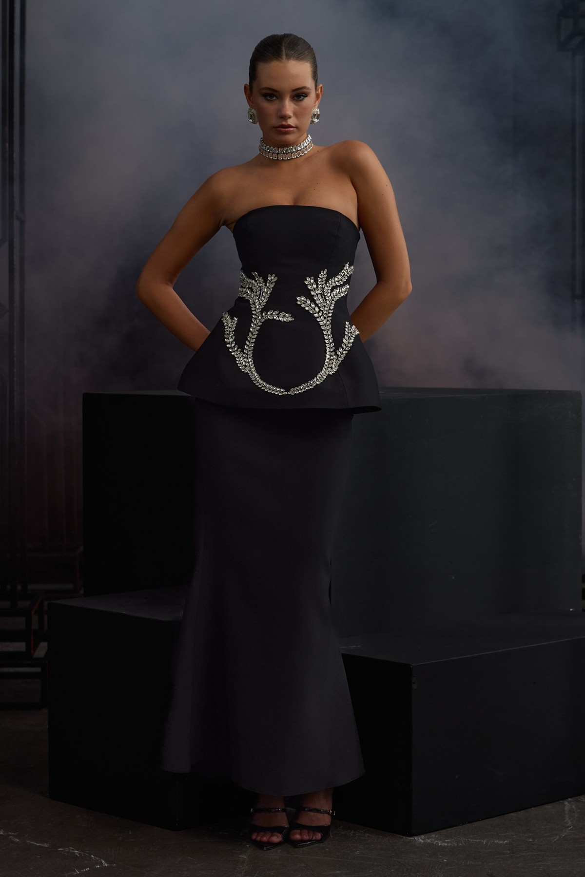 The Crest Crystal Bustier Black