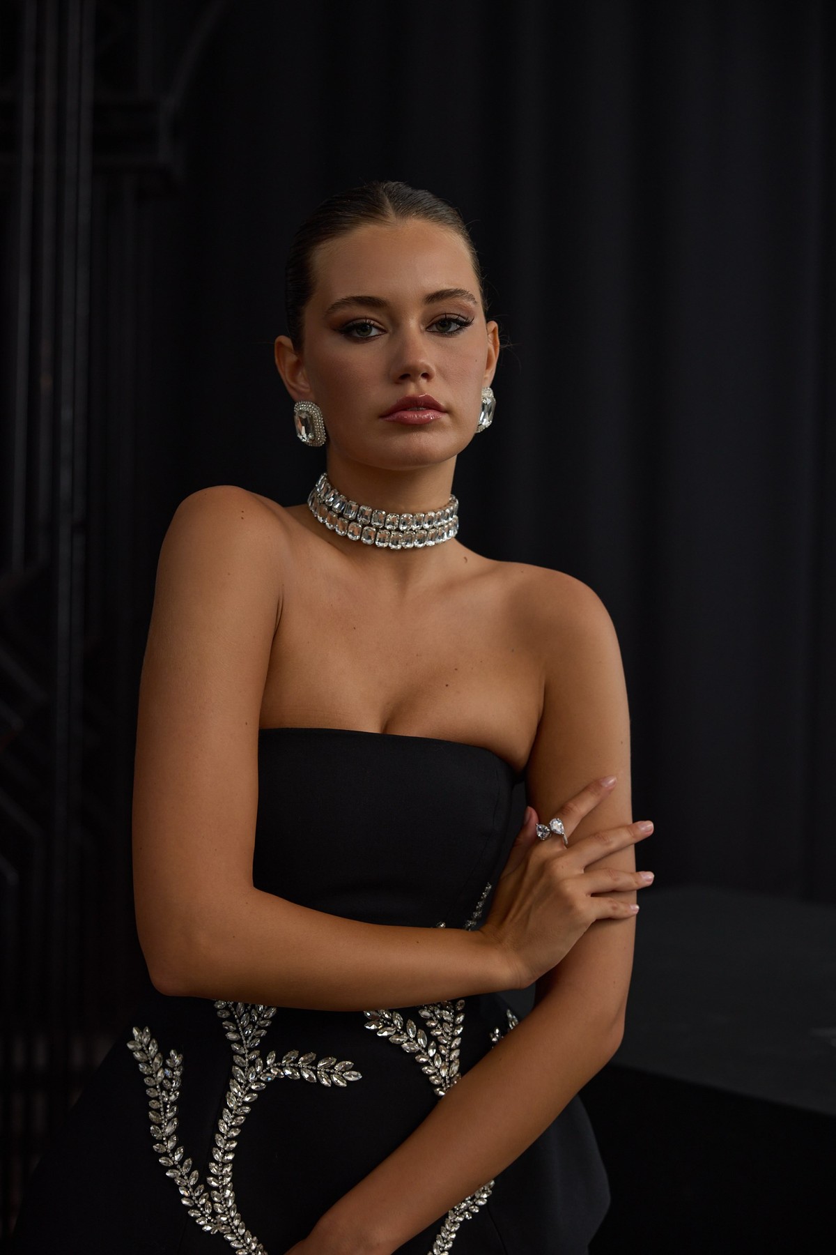 The Crest Crystal Bustier Black