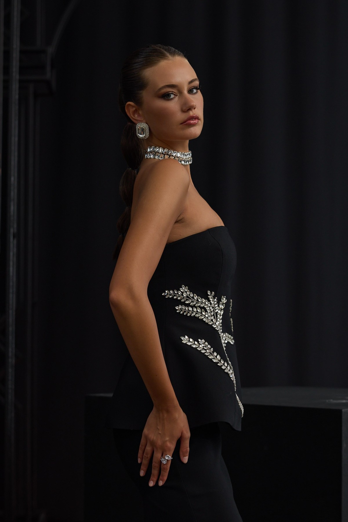 The Crest Crystal Bustier Black